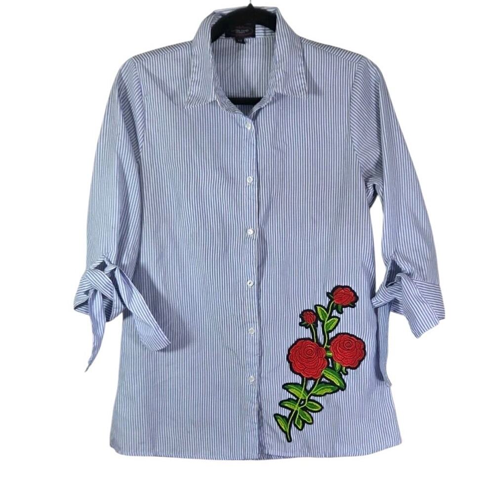 Cotton Candy Couture Women's Embroidered Tie Sleeve Button Down Shirt
